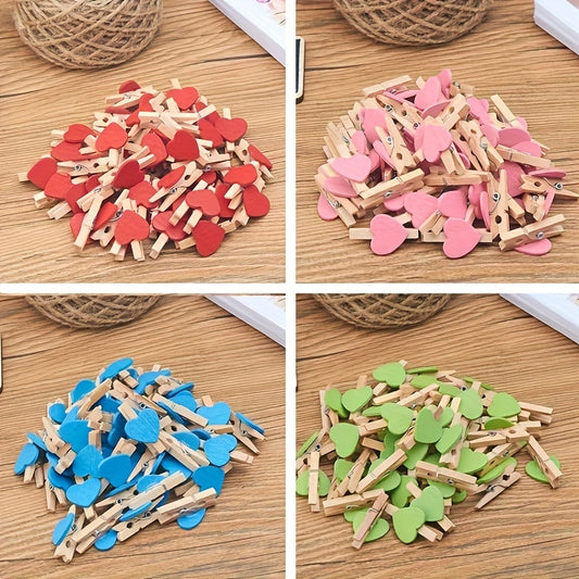 50pcs Heart Wooden Clips Wedding Craft Pegs Party Supplies
