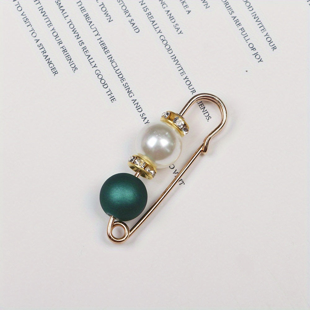 Faux Pearl Brooch Pins Rhinestone Cardigan Brooch Beads Buckle Pin