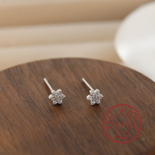 925 Silver Mini Hexagonal Star Stud Earrings for Girls