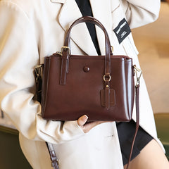 Dark Green Leather Tote Bag Women Durable Top Handle Removable Strap
