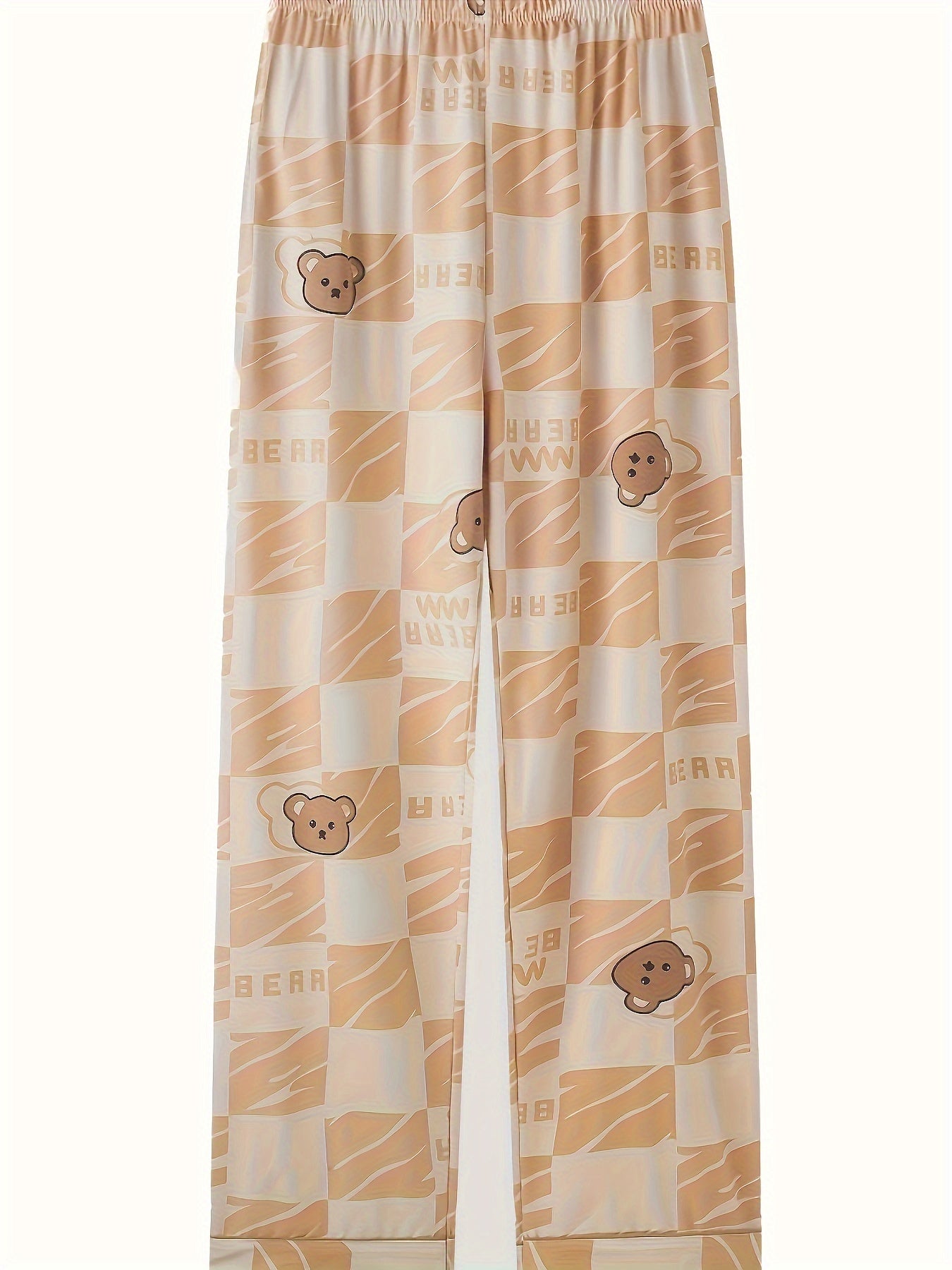 Bear Print Pajama Set Long Sleeve Crew Neck Top & Pants