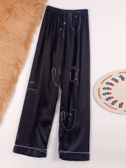 Heart Print Satin Sleep Bottoms Women's Sleepwear