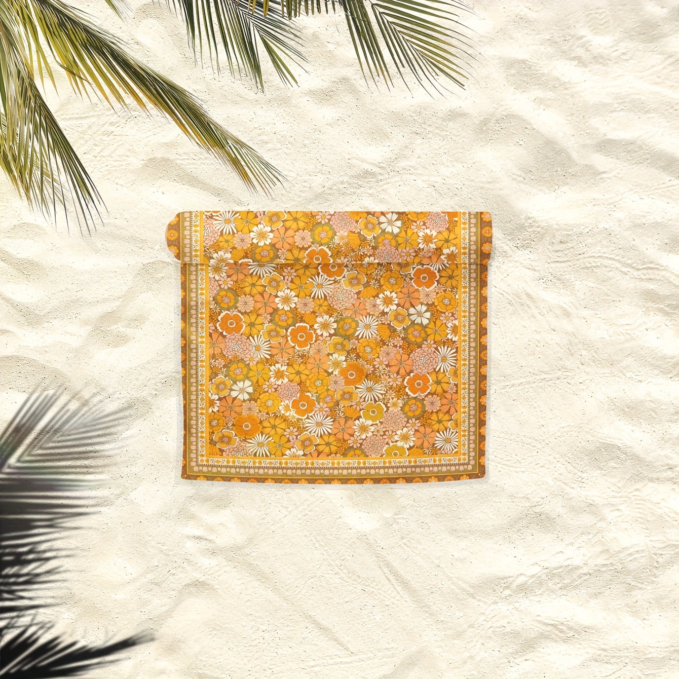 Yellow Flower Pattern Fiber Beach Towel Lightweight Pool Towel
