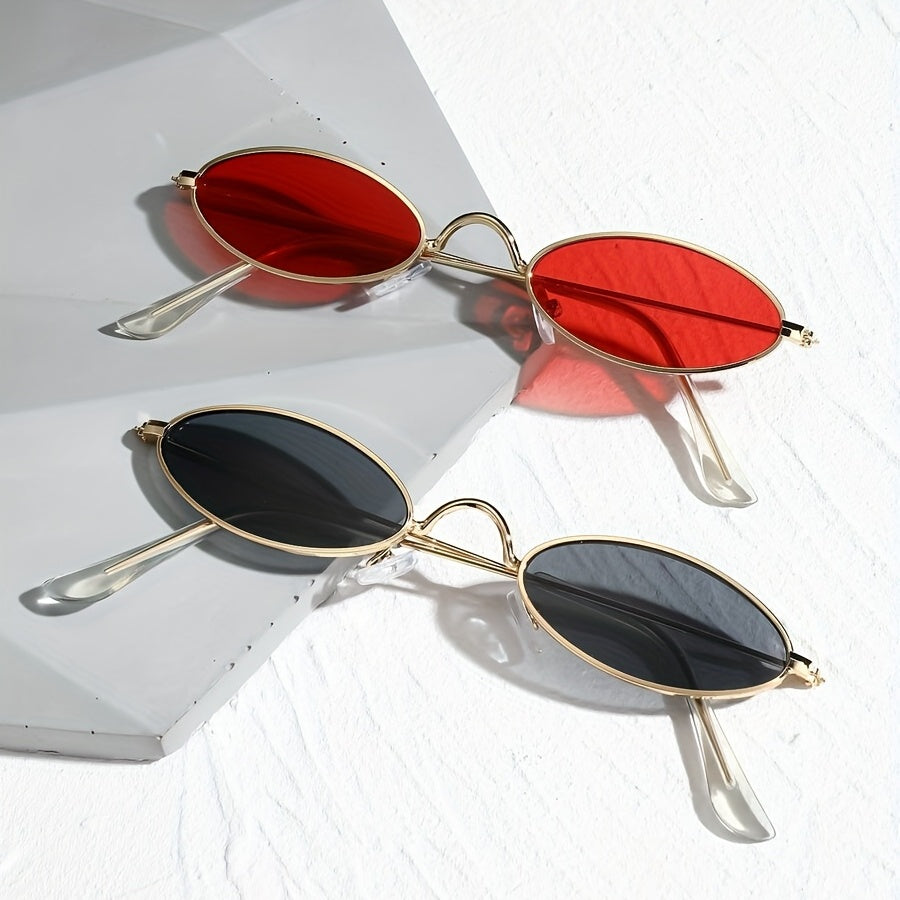 Oval Metal Frame Sunglasses For Women Men Tinted Lens Glasses UV400