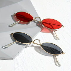 Oval Metal Frame Sunglasses For Women Men Tinted Lens Glasses UV400
