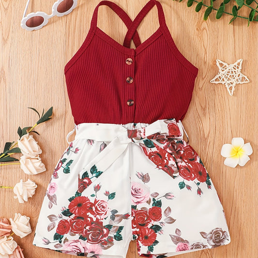 Toddler Girls Sleeveless Floral Rompers Jumpsuits for Beach Vacation
