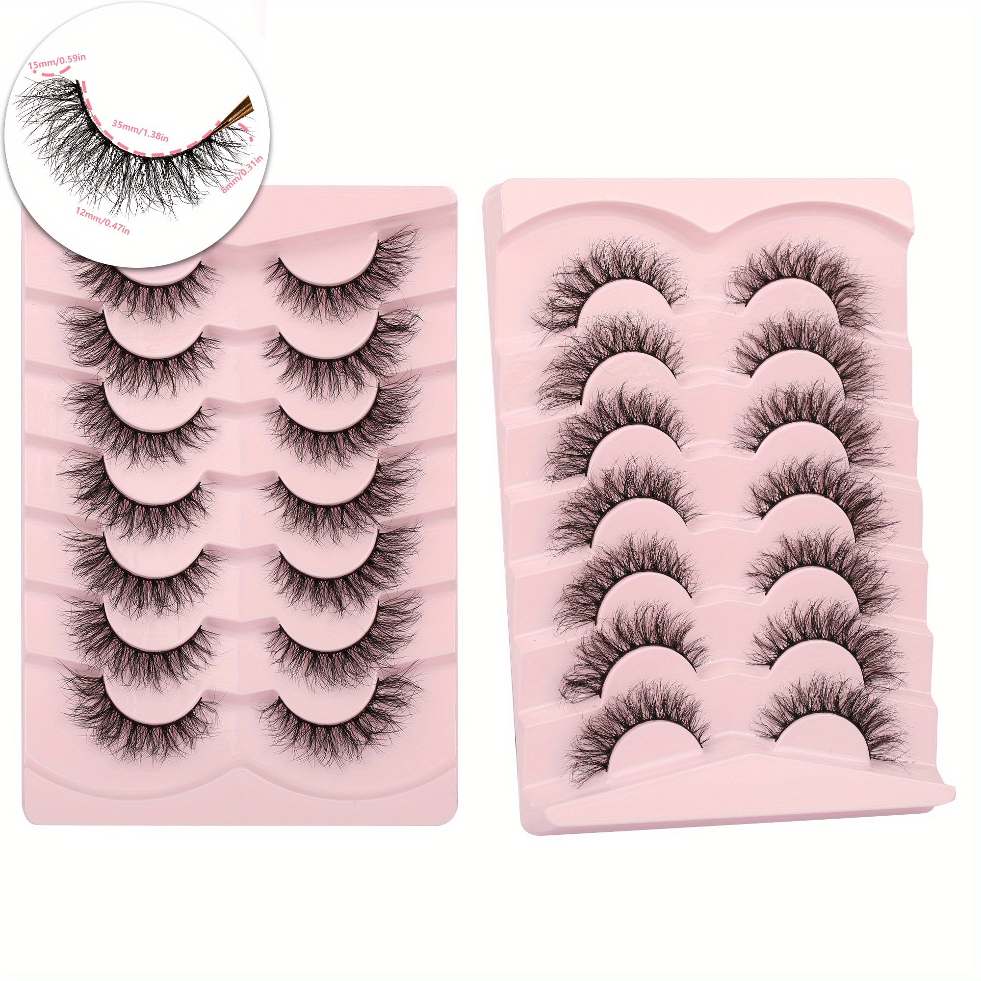 7 Pairs Natural Look Cat Eye Lashes Short Fluffy 3D Faux Mink Strip Lashes