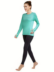 Women's Solid Crew Neck Long Sleeve T Shirt - Sports Fitness Top