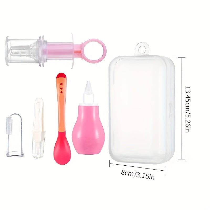 5pcs Baby Feeder Set Dropper Nose Aspirator Clamp Finger Sleeve Toothbrush Spoon