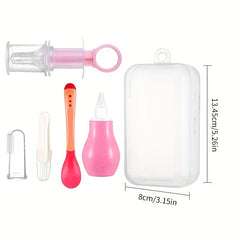 5pcs Baby Feeder Set Dropper Nose Aspirator Clamp Finger Sleeve Toothbrush Spoon