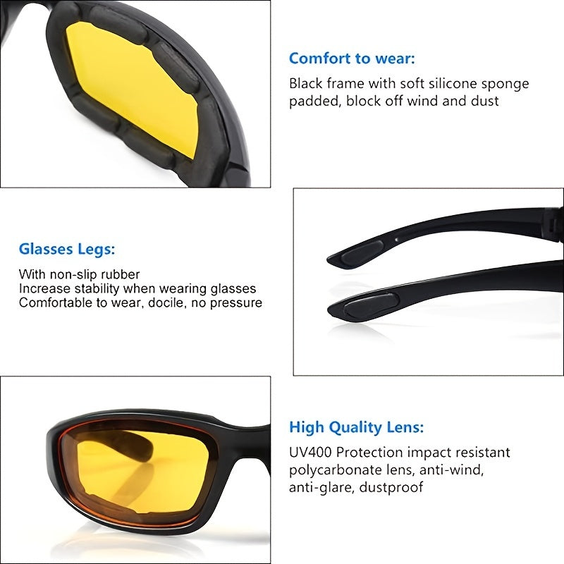Motorcycle Riding Glasses Padded Goggles UV Protection Dustproof Windproof