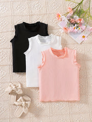 3pcs Toddler Girl's Vest Sleeveless T Shirt