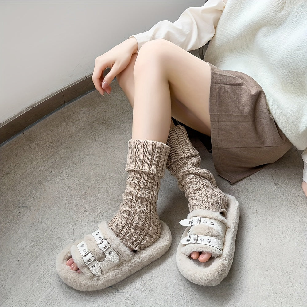 Solid Knitted Leg Warmers Warm All match Socks Women's Stockings & Hosiery