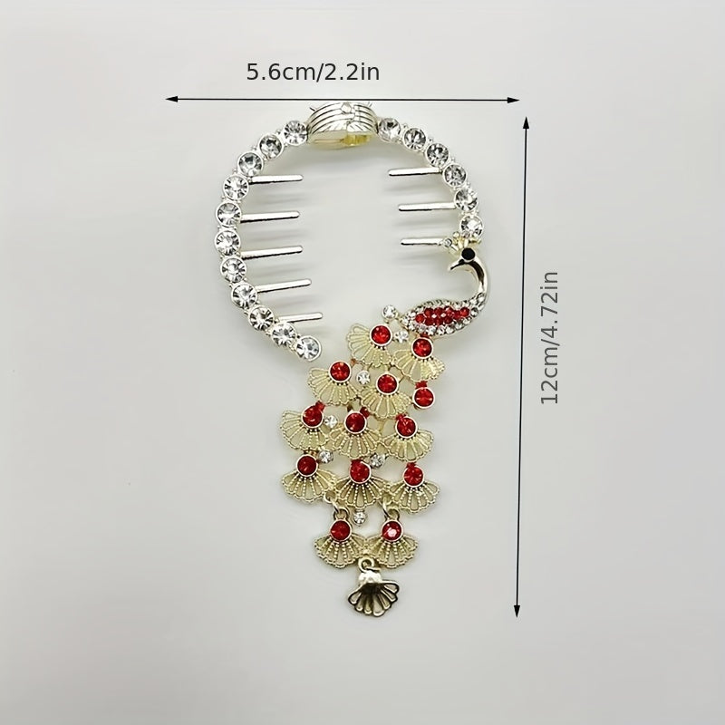 Peacock Rhinestone Hair Clip Ponytail Buckle Head Hair Claw