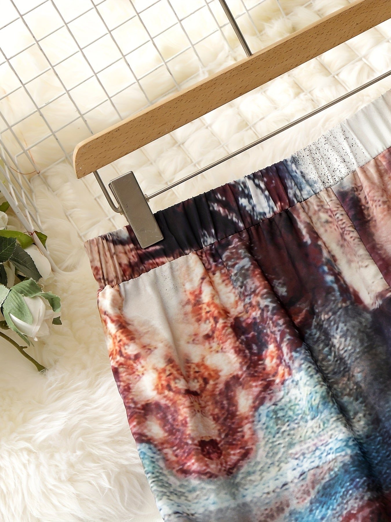 Women's Plus Marble Print High Rise Straight Leg Trousers