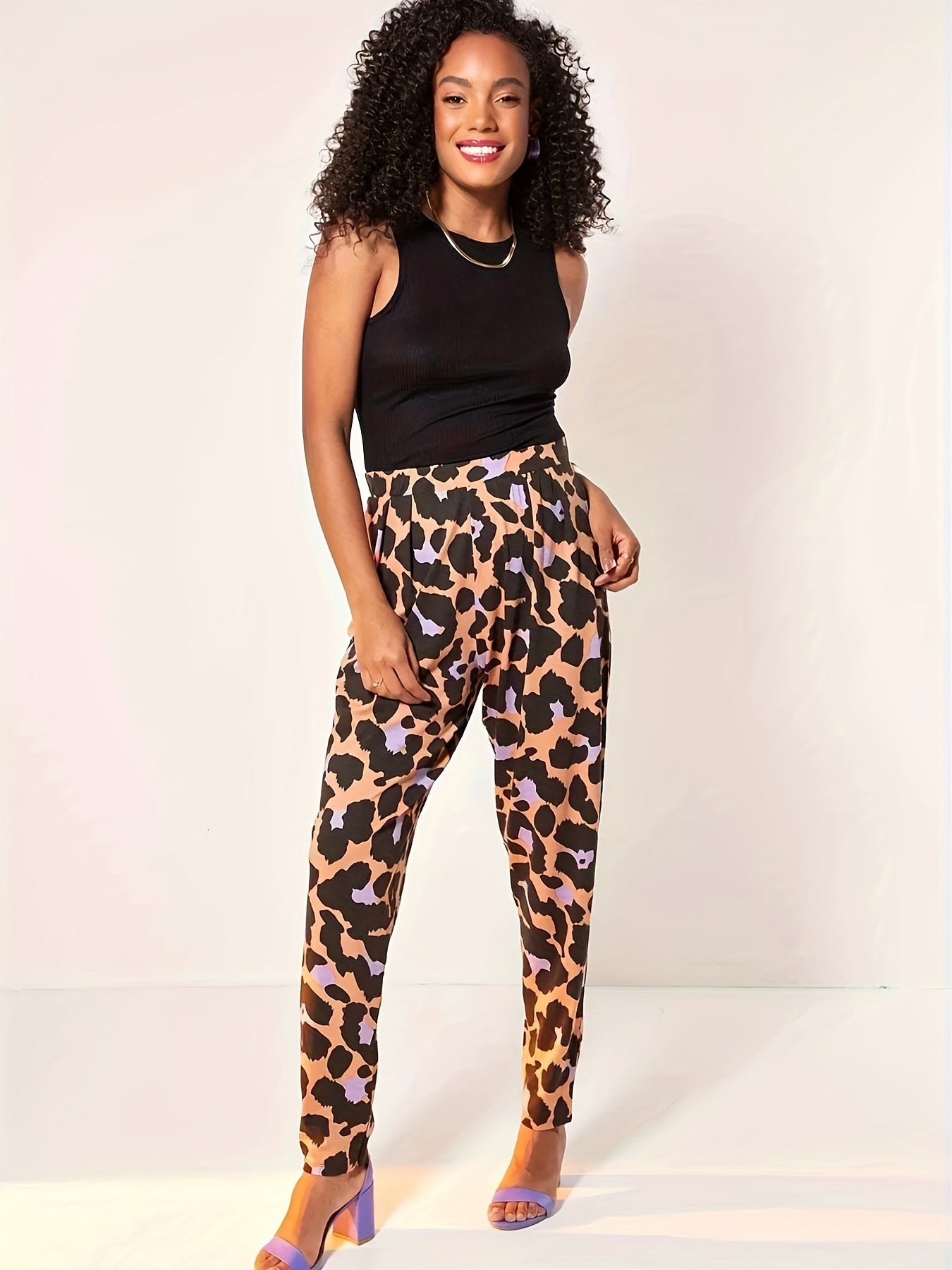  Leopard Print High Rise Trousers