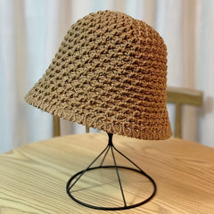 Solid Cloche Hat Hollow Crochet Bucket Hat for Spring & Summer