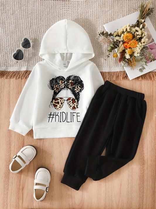 Toddler Girl's Cartoon Sunglasses Print Hoodie & Sweatpants Set