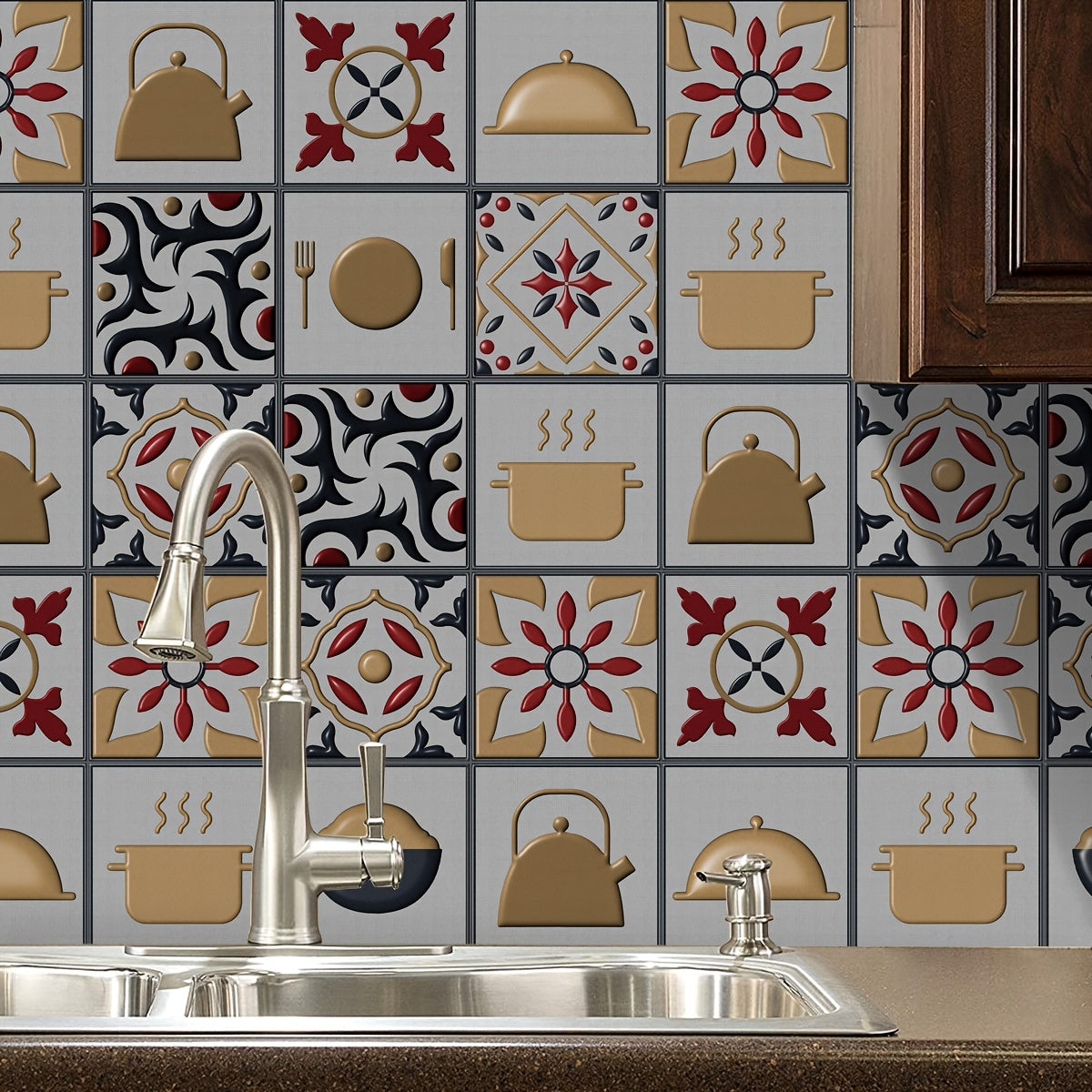 10pcs Vintage Kitchen Tile Sticker Peel Stick Non Slip PVC Wall Sticker