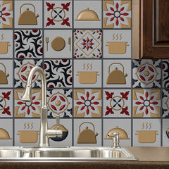 10pcs Vintage Kitchen Tile Sticker Peel Stick Non Slip PVC Wall Sticker