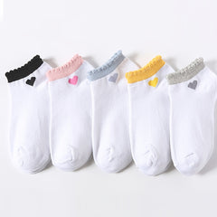 Girls Ruffled Heart Print Knit Ankle Socks Kids Accessories