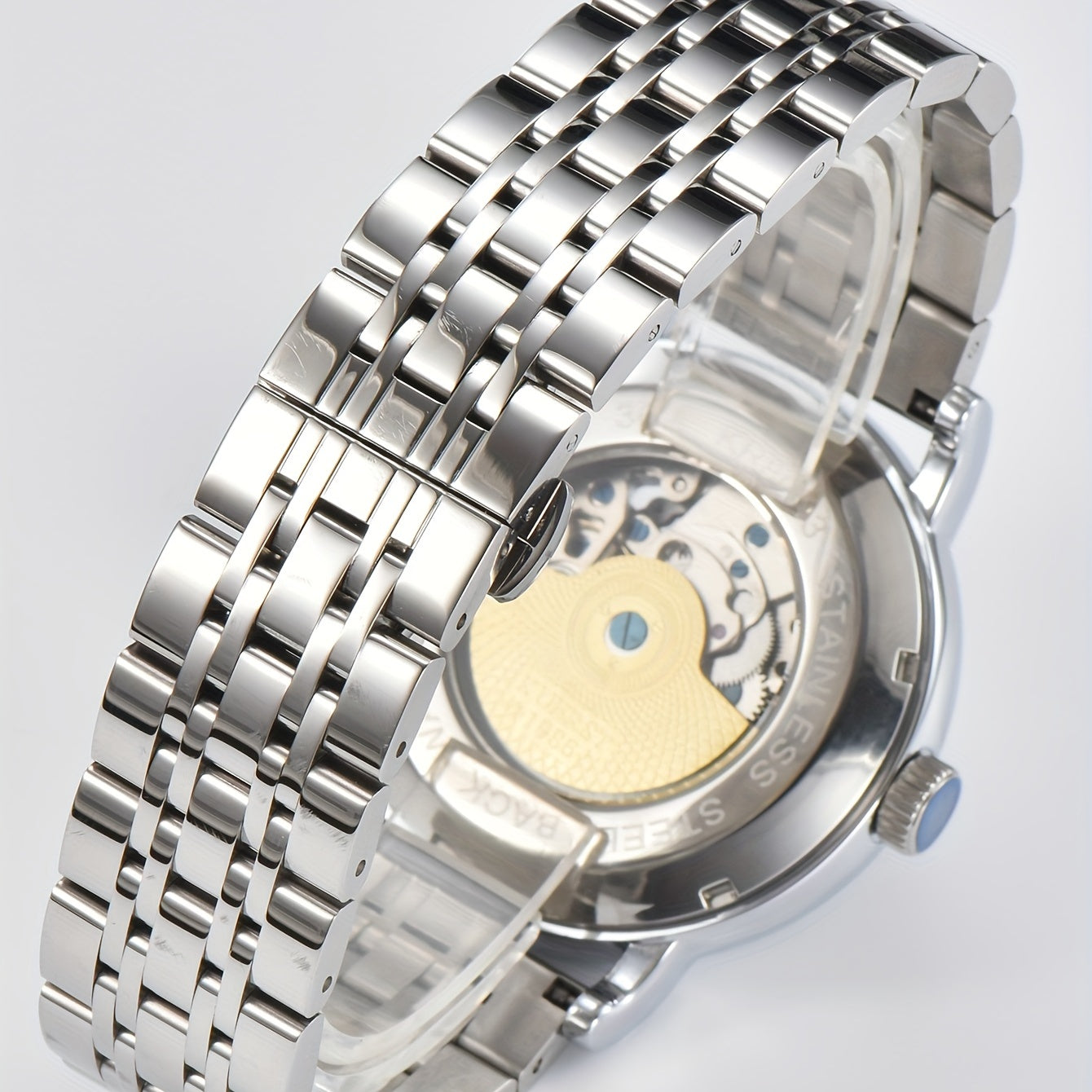 KUERST Men's Steel Strap Mechanical Watch Luminous Dial Creative Wristwatch