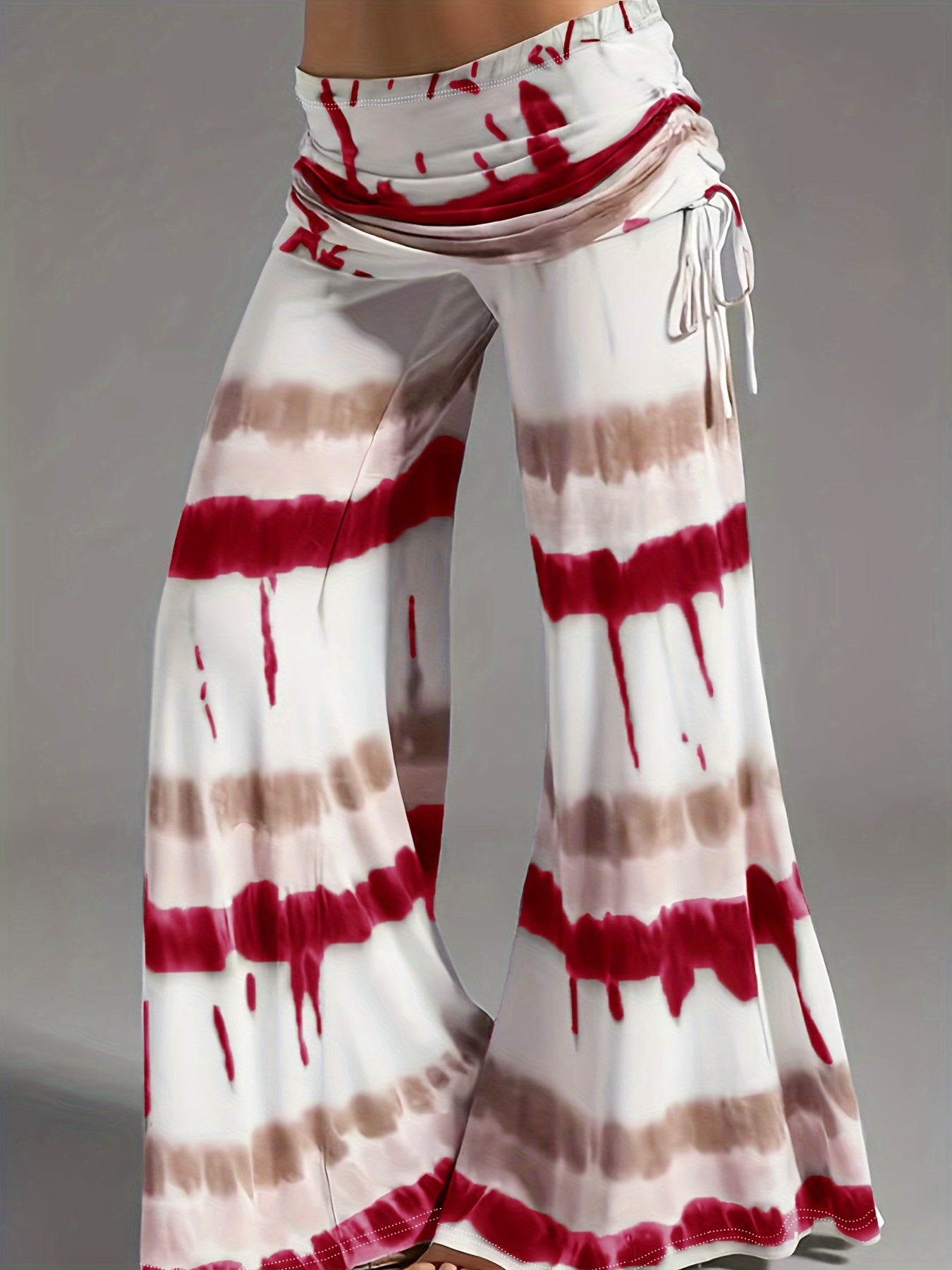  Tie Dye Ruched High Rise Wide Leg Trousers