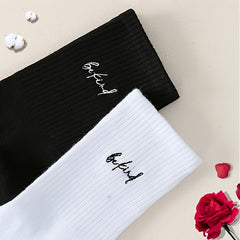 2pairs Letter Embroidery & Mid Tube Women's Stockings