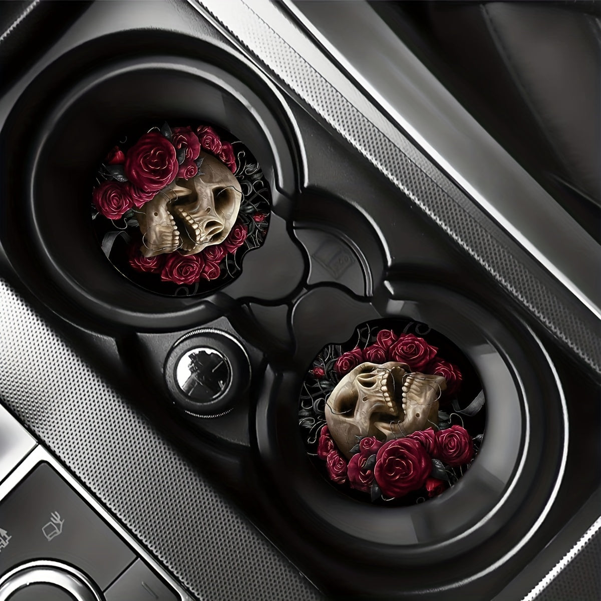 2pcs Rose Skull Car Cup Holder Coasters