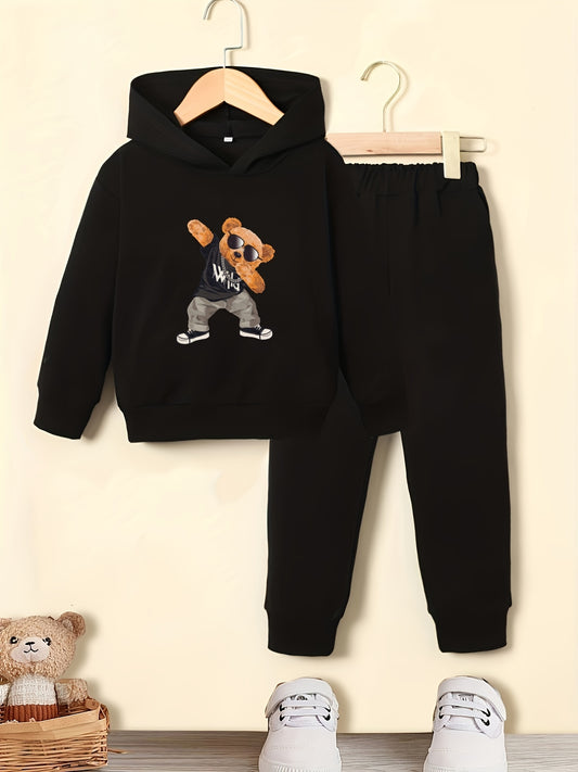 Sunglasses Bear Boy's Hoodie & Sweatpants Set Street Style Outfits