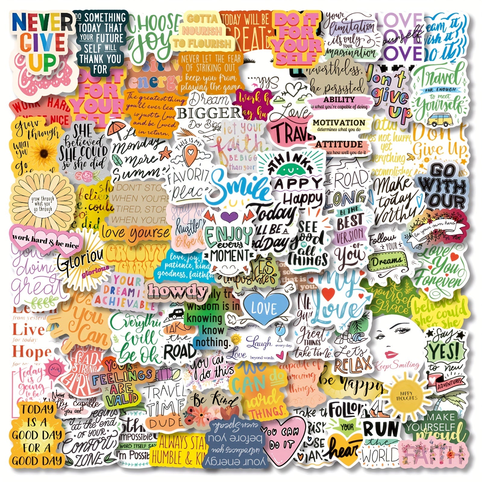 100pcs Inspirational Stickers Pack Vinyl Quote Affirmation Positive Stickers