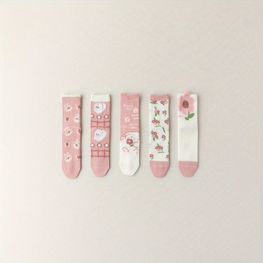 5 Pairs Girls Kids Socks Elastic Comfy Warm Socks For Autumn Winter