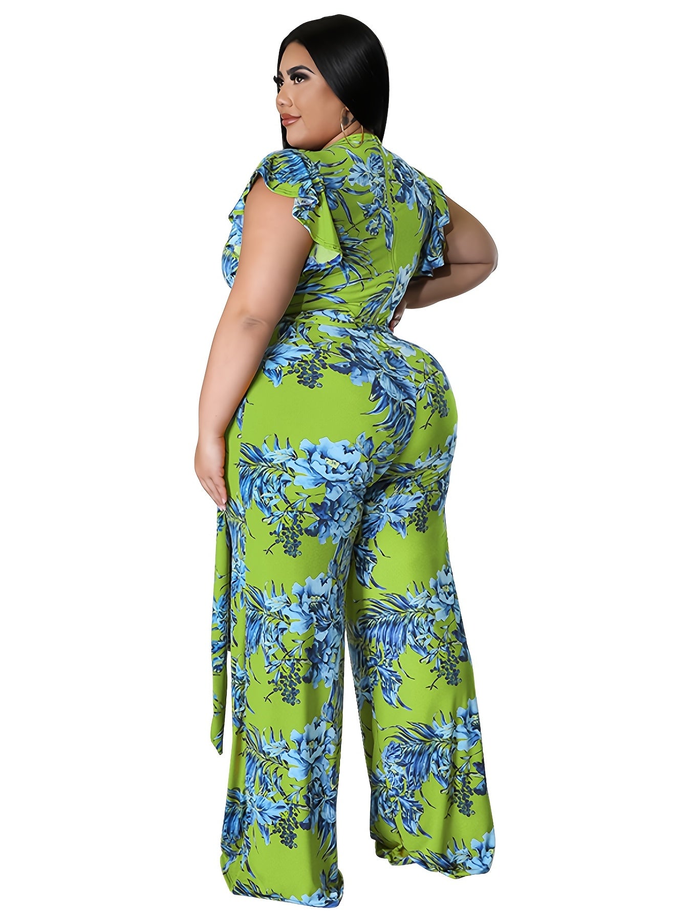 Floral Print Cap Sleeve Jumpsuit Women's Plus Size