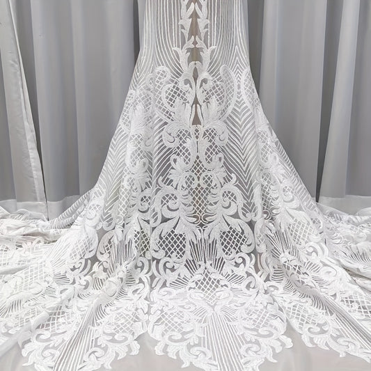 Champagne Mesh Sequins Lace Fabric Wedding Party Sewing Textile Handicrafts