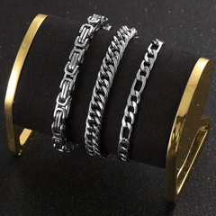 3pcs Silvery Stainless Steel Minimalist Cuban Chain Bracelet Set