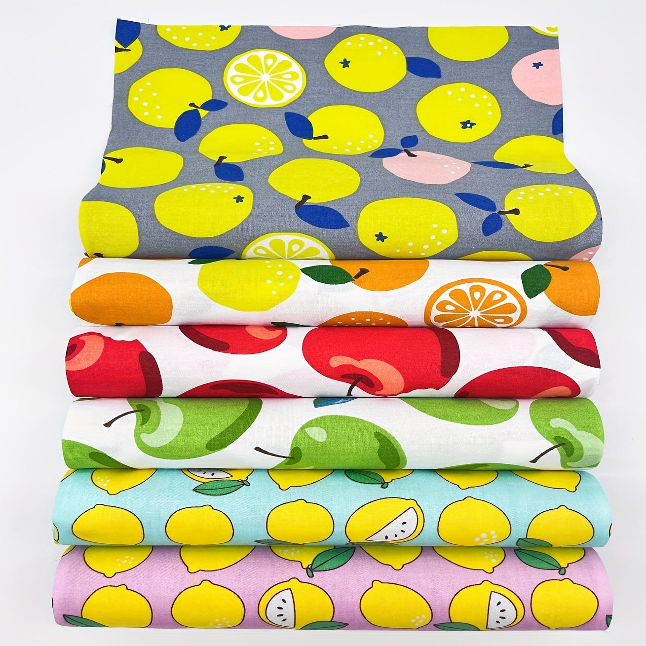 6pcs Fruit Series Small Square Cloth Sewing Patchwork Orange Lemon Pattern