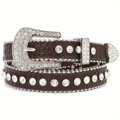 Rhinestone Inlaid PU Belt Hip Hop Sparkling Solid Belt for Women & Men