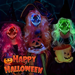 Men's Halloween LED Light Up Scary Mask Cosplay Costume Masquerade Party