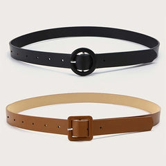 2pcs PU Leather Belt Square Round Buckle Classic Jeans Pants