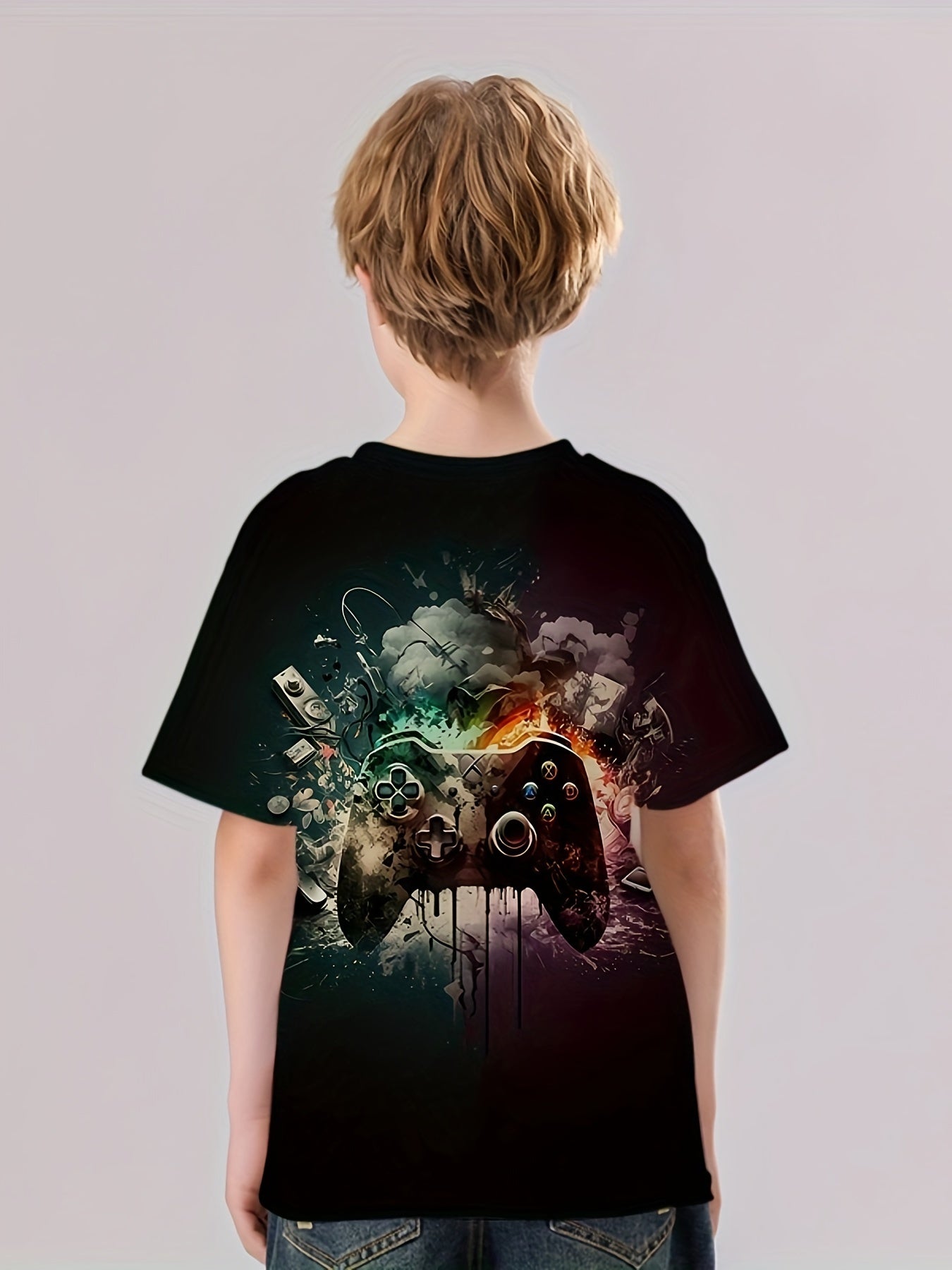 Game Console Pattern T Shirt for Kids Street Style Short Sleeve Top
