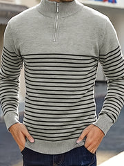 Striped Polo Shirt V Neck Pullover Sweater Men