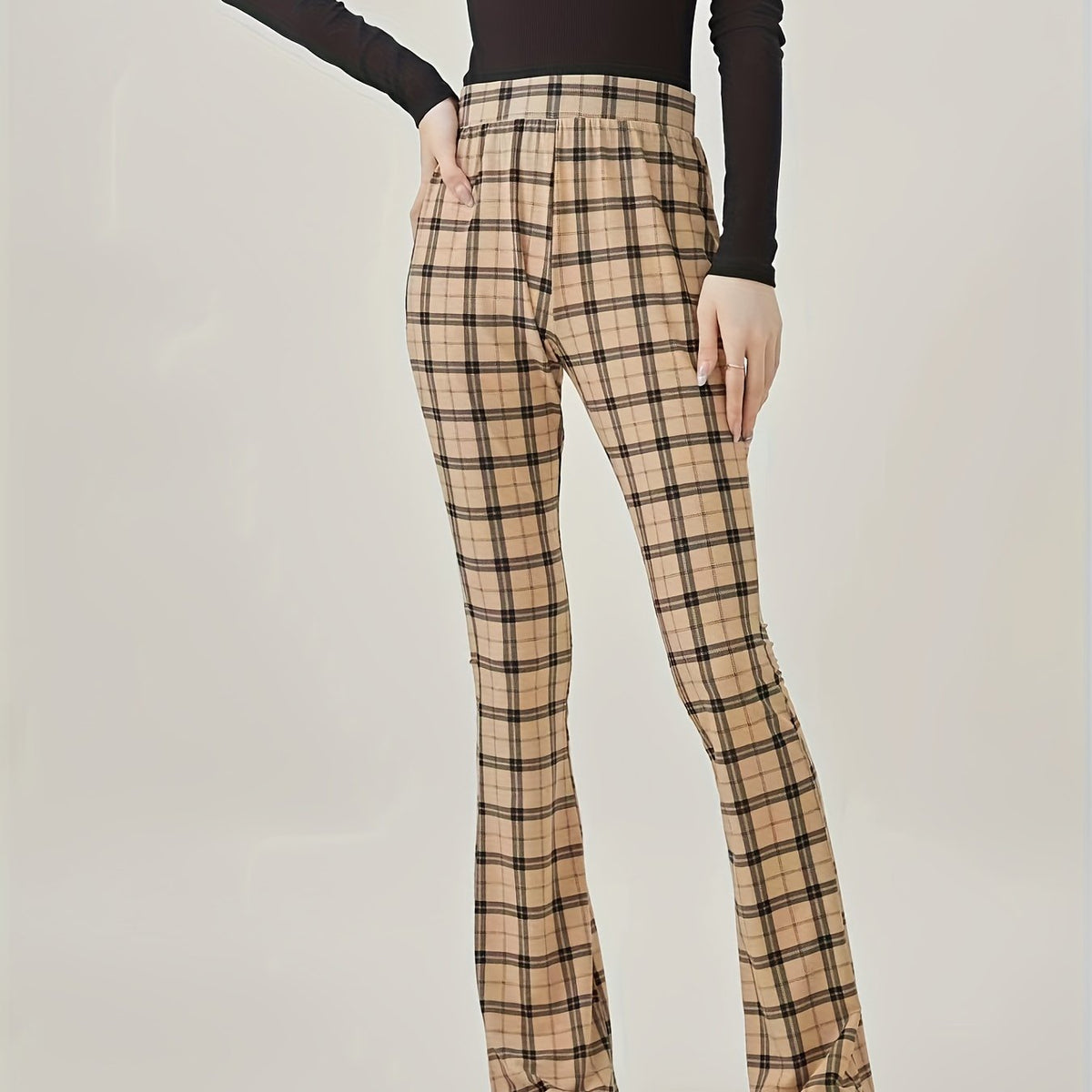  Plaid Print High Rise Yoga Trousers