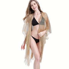 Women's Sparkle Shawl Tassel Wraps Solid Cape Decorative Bikini Cover Up