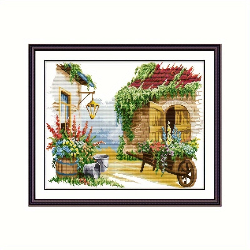 Flower Car Cross Stitch 14CT Cotton Thread Cloth DIY Embroidery Material Pack