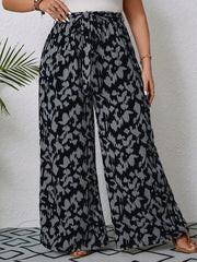  Leopard Print Wide Leg Trousers with Belt