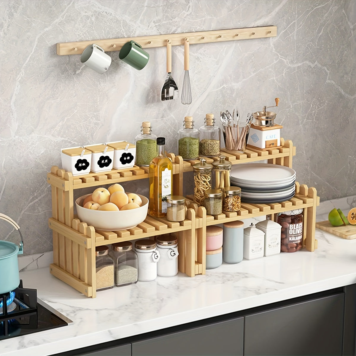 Bamboo Movable Kitchen Shelf Storage Rack Countertop Organizer Apricot