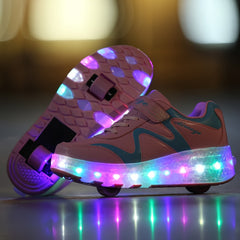 Girl's LED Light Up Roller Shoes with Hook-and-Loop Closure