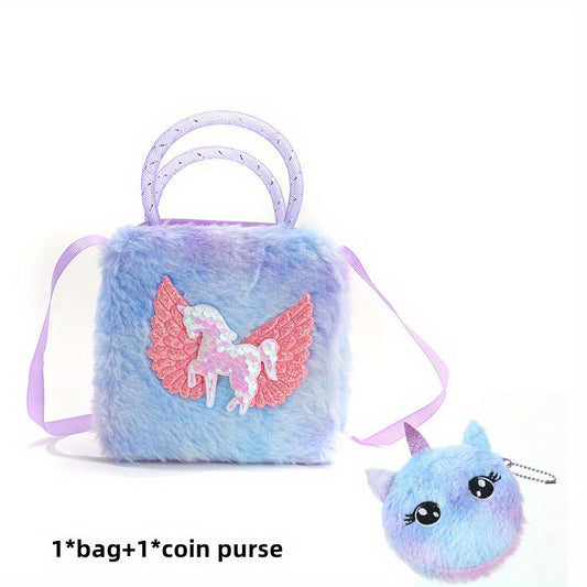 2pcs Plush Unicorn Bag & Coin Purse Set for Girls