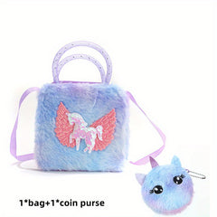 2pcs Plush Unicorn Bag & Coin Purse Set for Girls