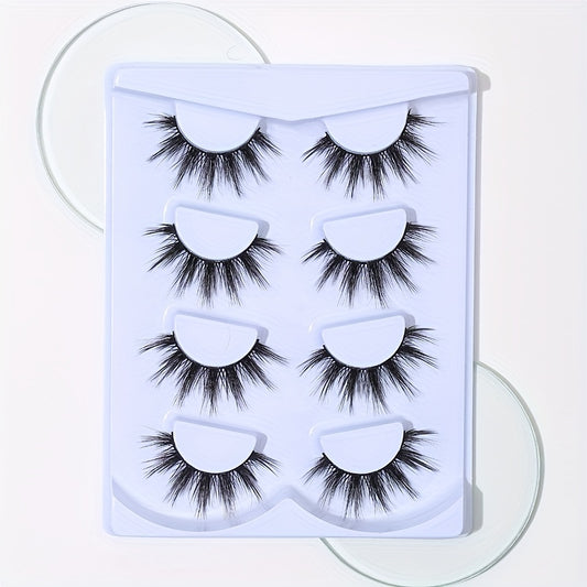 4 Pairs Thick Curly Manga Lashes Criss Cross Band Long False Eyelashes